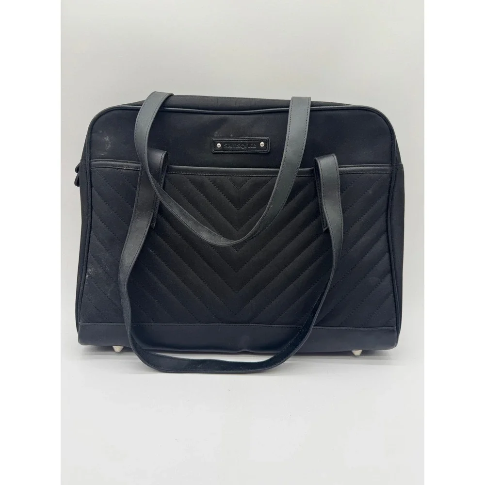 Samsonite Black Quilted Laptop Briefcase Business Tote Shoulder Bag Padded